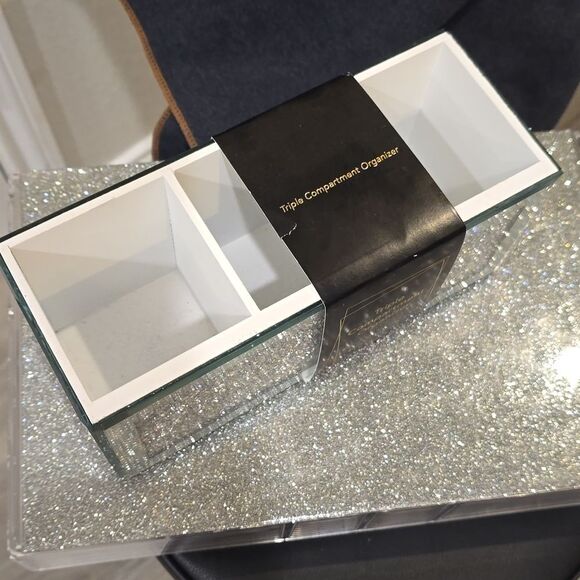 At Home Crushed Diamond Mirrored Triple Compartment Organizer - Picture 7 of 11
